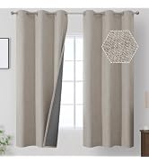100% Blackout Linen Curtains for Bedroom 40Wx63L Inch Long 2 Panels Set | Room Darkening Linen Te...