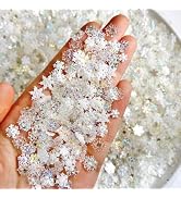 50Pcs White Snowflake Nail Charms Cute Snowflakes Nail Art Charms 3D Resin Flake Nail Rhinestones...