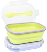 FUSMYE 2 Pack Collapsible Silicone Bento Lunch Boxes With Lids Spoon Fork, 33.8oz, Lunch Food Sto...