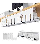 KEEGH Under Desk Cable Management Tray 32 in, Metal Cable Holder, White | Open Frame Cable Racewa...