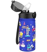 GOPPUS Kids Water Bottle (Straw Lid) - 14 Oz Stainless Steel Travel Bottle, Double Wall Vacuum Le...