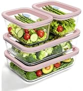 BOROHOUSE Airtight Glass Food Storage Set with Tempered Glass Lids, 4-Pack (2x4.6 & 2x9.3 Cup), N...