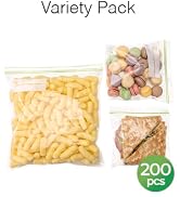 Baggies Variety Size Pack - 200 Count Variety Pack with 50 Gallon 50 Quart 100 Sandwich – Heavy D...