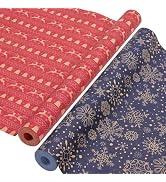 AhfuLife 2 Rolls Christmas Wrapping Paper - 17 Inch × 49.2 Feet Per Roll, Recyclable Kraft Xmas W...