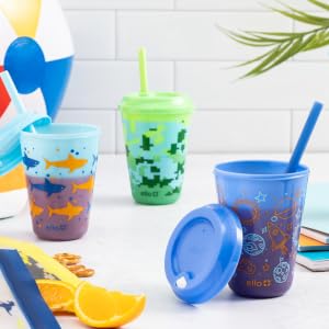 Ello Kids Plastic Reusable 12oz Color Changing Cups with Straw