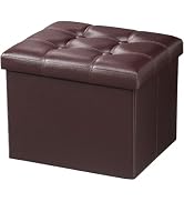 AmasSmile Ottoman with Storage, 17" Folding Leather Foot Rest Stool,Brown | Storage Ottoman Foot ...