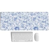 PaJiaNi Blue Chinoiserie Mouse Pad,Blue and White Floral Desk Mat,XL Large Floral Preppy Trendy M...