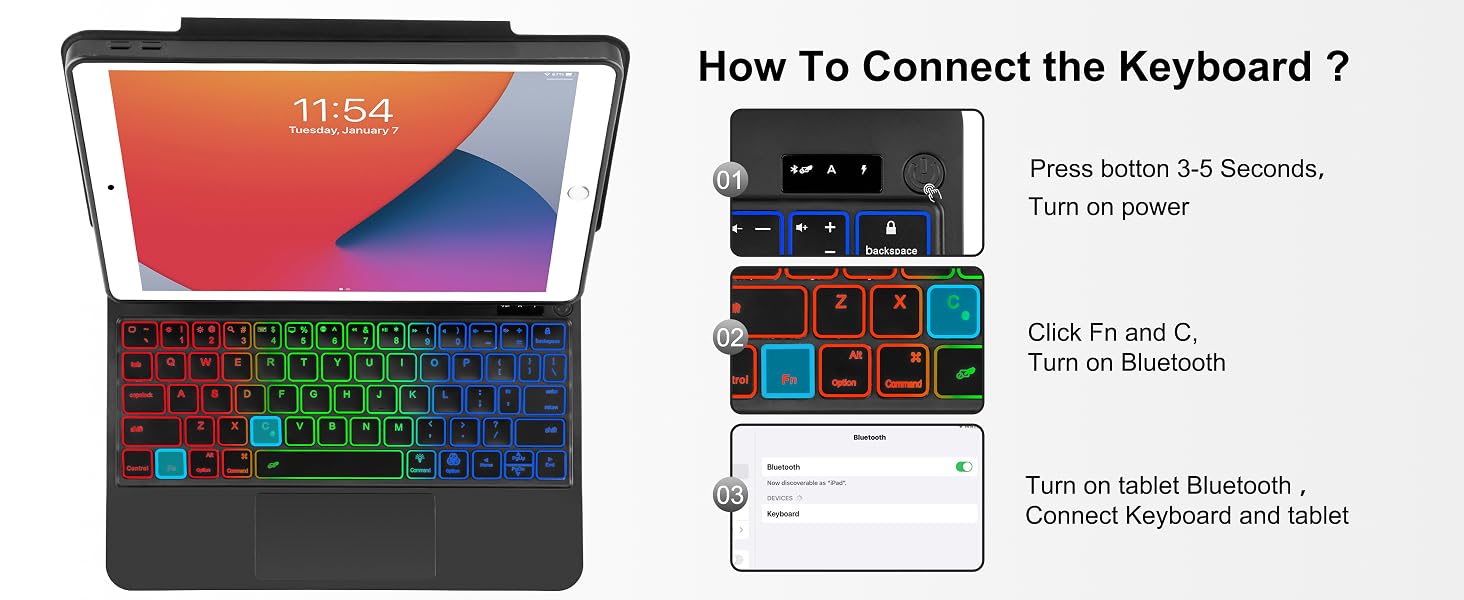 For iPad 9th 8th 7th Generation Keyboard Case