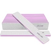 Nail File 100/180 Grit Professional Reusable 12 PCS Double Sides Washable Nail Files for Acrylic ...