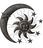 TICKCACY 27” Metal Sun Wall Decor, Vintage Sun Moon Stars Wall Decoration, Moon and Stars Wall Ar...