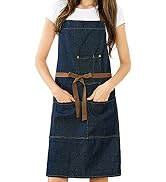 YukaBa Blue Adjustable Denim Jean Kitchen apron with 5 Pockets for Women Men Optimized upgrade(De...