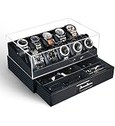 KAMIER 10 Slots Watch Box Case Organizer Display for Men,Two-Tier Wooden Watch Box Organizer For ...