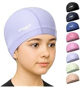 COOLMATE Fabric Swim Cap for Adult Women Men Kid 3 4 6 8 14 16, Silicone Water Resistant Layer, C...