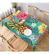Pineapple Tropical Flowers Tablecloth Table Cover Washable Tabletop for Kitchen Dinning Decoratio...