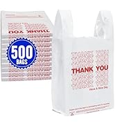 Fuxury 500 Count - Thank You Plastic T-shirt Bags White with Handles (11.5" x 6.5" x 21"), Grocer...