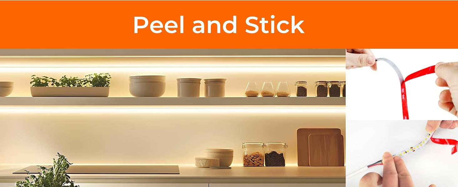 2700K high efficacy LED strip light with heavy duty Adhesive backing, straightforward installation