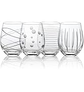Joeyan Hand Blown Etched Stemless Wine Glasses with Dots Strips Pattern for Red Wine,Large Carved...