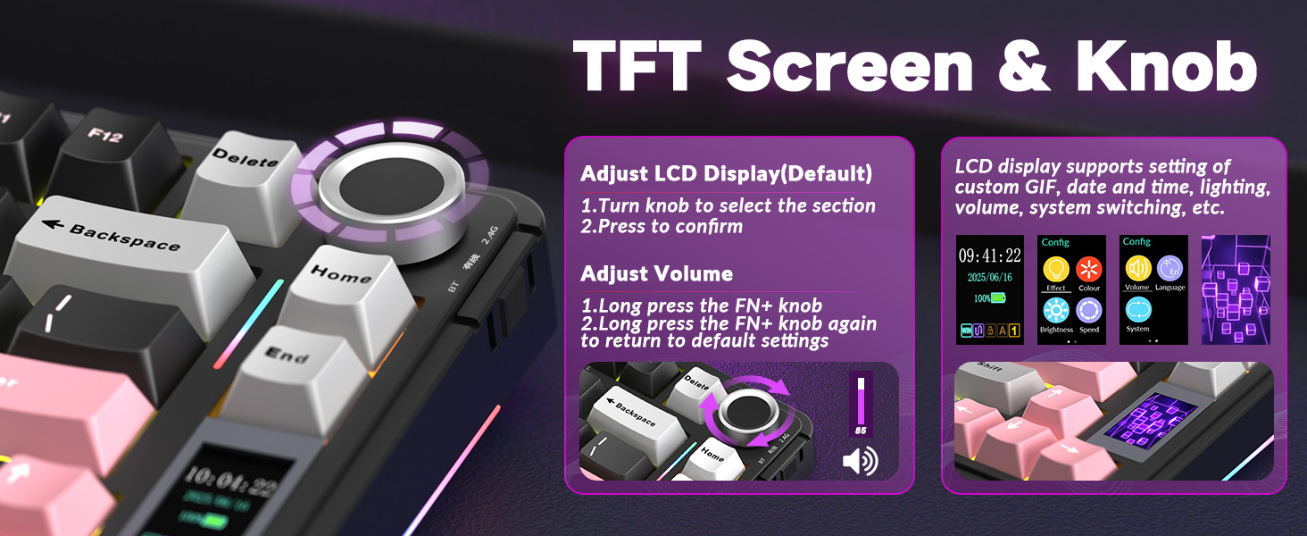 Wireless Mechanical Keyboard with Screen&Knob