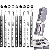 Cdycam Fineliner Pens, Set of 9 Black Fineliner Ink Pen Micro Liner Waterproof Drawing Pens for T...