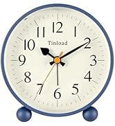 Tinload 4.5" Vintage Retro Analog Alarm Clock, Super Silent Non Ticking Small Clock with Manual L...