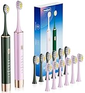 Aneebart Sonic 2 Pack Electric Toothbrush for Adults and Kids, Travel Toothbrush Includes 12 Repl...