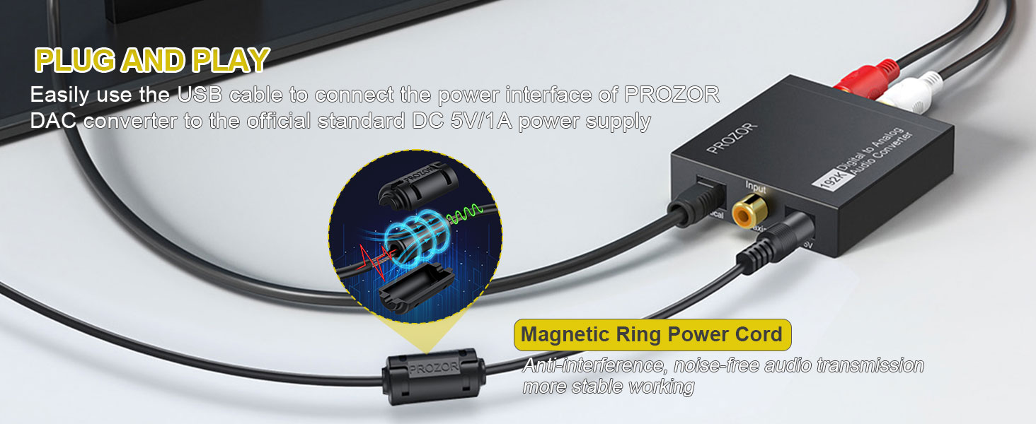 Magnetic Ring Power Cord ensures anti-interference, noise-free audio transmission for more stable