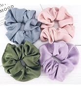 TUCEWP Scrunchies for Women Girls 4Pcs Big Glossy Scrunchies for Long Thick Curly Hair Elegant So...