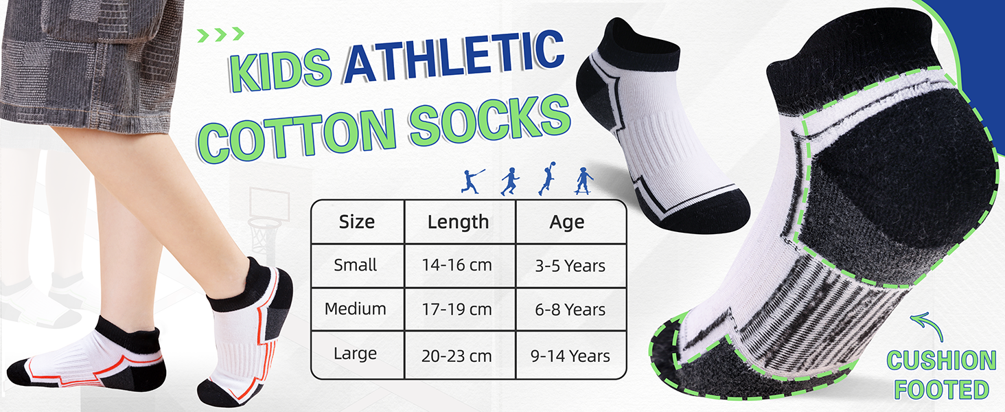 Kids Socks Boys Girls Ankle Athletic Socks Half Cushioned Low Cut Sport Cotton Breathable Socks