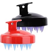 2pcs Silicone Shampoo Brush Scalp Exfoliator Brush for Scalp Scrubber Dandruff Remove, Red Black
