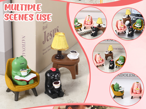 Cute Miniature Pig Cat Frog Figurines