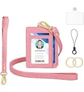 Lanyard Wallet with Id Badge Holder,PU Leather Lanyards for ID Badges,RFID Small Keychain Wallet ...