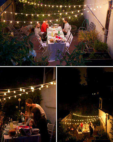 Warm white light patio string lights