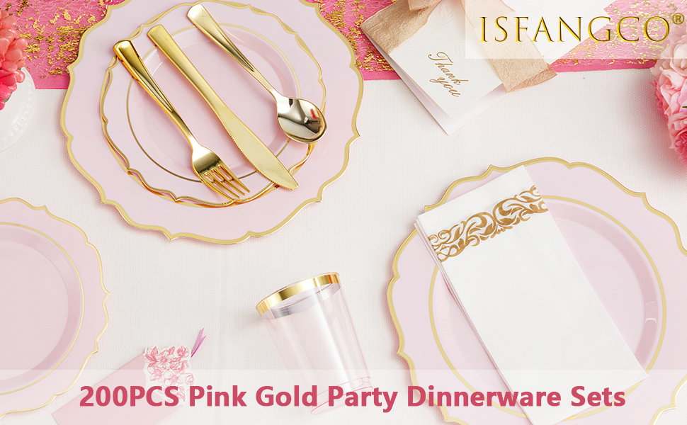 Pink and Gold Party Dinnerware Sets