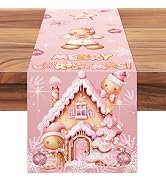 Pink Christmas Table Decorations Vintage Christmas Table Runner | Winter Gingerbread Candy Cane M...