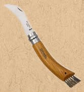 Opinel No. 08 Mushroom Knife – Pick + Clean Mushrooms, Beechwood Handle, Integrated Brush, Curved...