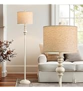 BOBOMOMO 64.25" Farmhouse Floor Lamp for Living Room, Tall Antique White Standing Lamp with Rotar...