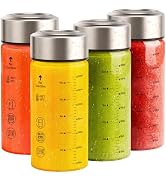 12 oz Glass Juice Bottles – 4 Pack Wide Mouth Bottles with Stainless Steel Lids – Leakproof, BPA ...