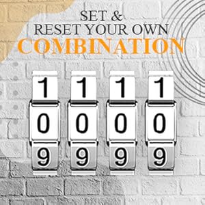 10,000 possible combinations, easy set and reset, recombinate lock