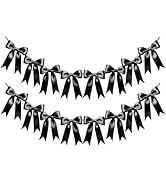 2 Strings Black Bow Garland Banner Decorations, Pre-Strung Satin Ribbon Bows for Birthday, Baby S...