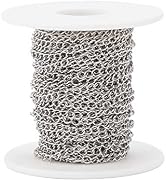 Pandahall 32.8 Feet/10M 304 Stainless Steel Curb Chains with Spool Stainless Steel Color Plated 4...