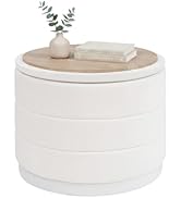 B FSOBEIIALEO Round Velvet Storage Ottoman with Tray, Folding Ottoman with Storage Coffee Table F...