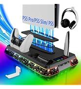 PS5 Cooling Station for PlayStation 5 Console, PS5 Stand & Charging Station with RGB, PS5/Slim/Pr...