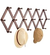 Cozcty Accordion Wall Hanger, Wooden Hat Rack for Wall with 16 Hooks, Expandable Non Slip Peg Hat...