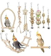 Bird Parrot Swing Toys, Chewing Standing Hanging Perch Hammock Climbing Ladder Bird Cage Toys for...