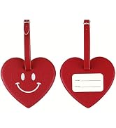 FENICE Vegan PU Leather Smiley Face Name Tag with Belt Buckle Strap Closure for Suitcase Luggage ...