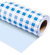 Burymento Blue Checkerboard Wrapping Paper, Reversibe Bue Gift Wrap for Birthday, Baby Shower, Va...