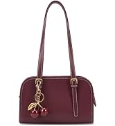 Shoulder Bag Red Purse for Women Leather Swing Bag Zip Handbag Burgundy Purse with Cherry Pendant