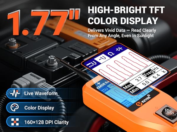 Power diagnostic probe with a 1.77-inch high-bright TFT screen for clear, vivid data visibility