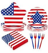 AnyDesign Patriotic Tableware Set Serves 24 Guests American Flag Star Paper Plates Napkins Forks ...
