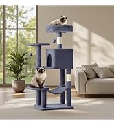 Sweetcrispy 44 Inch Cat Tree Tower, Cat Climbing Tower with Natural Sisal Scratching Posts, Hammo...